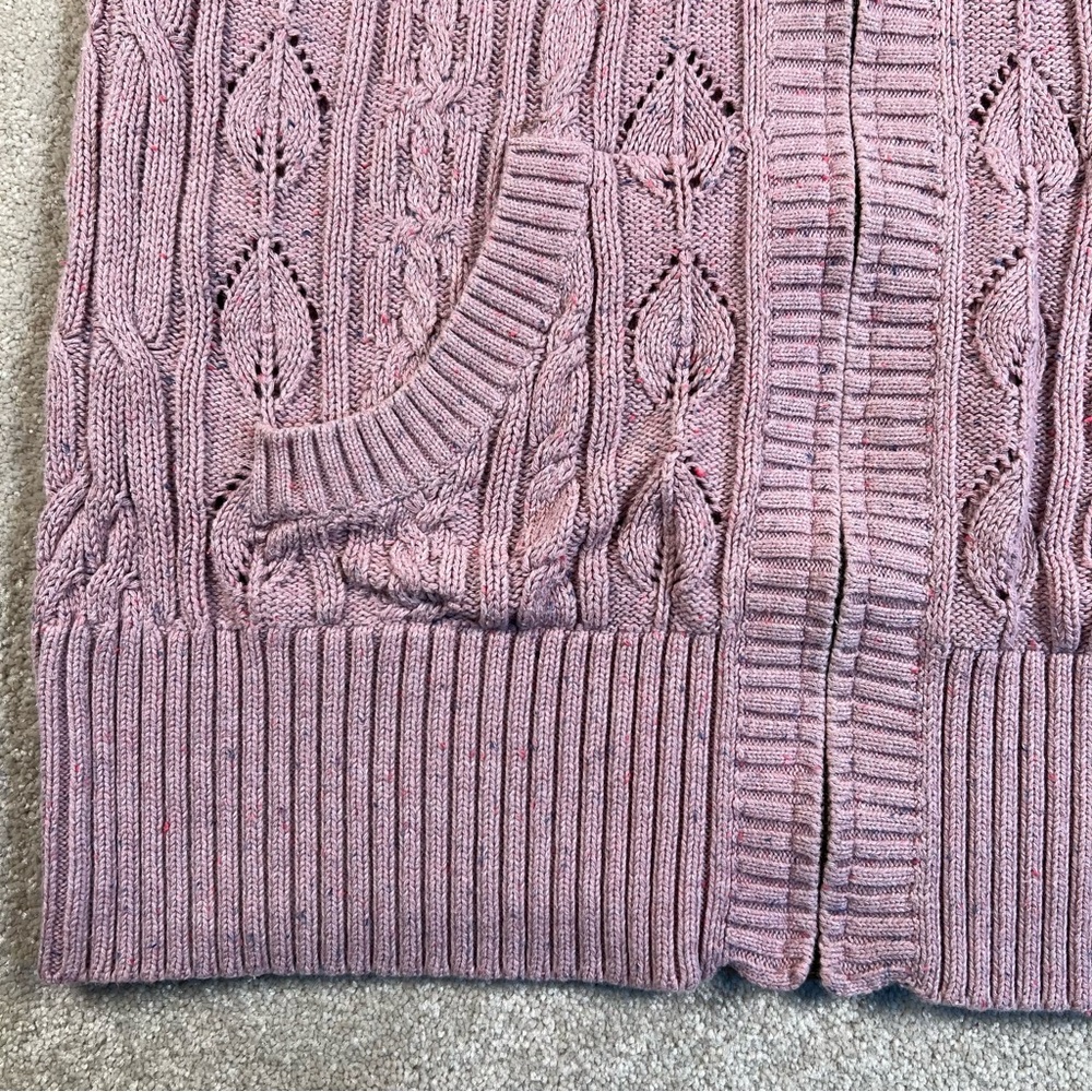 DKNY JEANS Y2K sweater pink cap sleeve cable knit zip up hooded Junior's Large - Picture 3 of 10